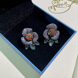 Camellia Flower Earrings Zircon Ear Studs