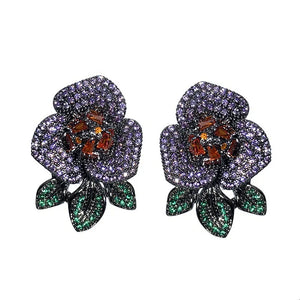 Camellia Flower Earrings Zircon Ear Studs