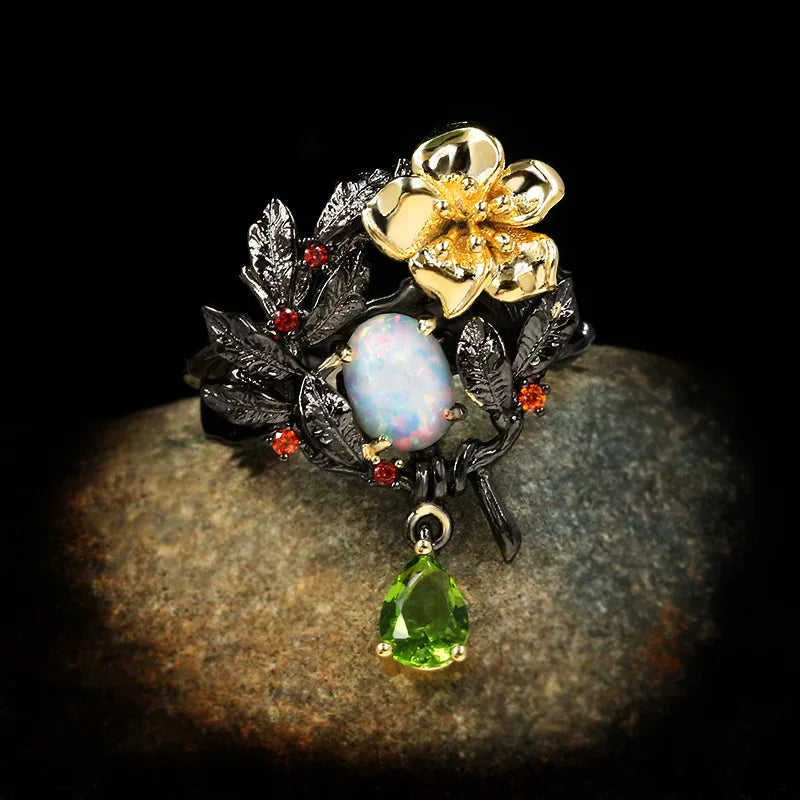 Flower Filled Opal Zircon Wedding Ring for Women