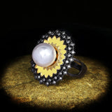 Freshwater Pearls Ring Sun Flower Wedding Party Rings for Women