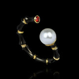 Bamboo Shape Freshwater Pearls Ring for Women Tungsten Jewelry