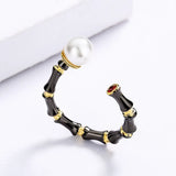 Bamboo Shape Freshwater Pearls Ring for Women Tungsten Jewelry