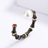 Bamboo Shape Freshwater Pearls Ring for Women Tungsten Jewelry