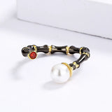 Bamboo Shape Freshwater Pearls Ring for Women Tungsten Jewelry