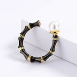 Bamboo Shape Freshwater Pearls Ring for Women Tungsten Jewelry