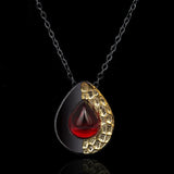 Water Drop Ruby Gemstone Pendant Necklace Retro Ethnic