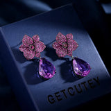 Exag Retro Amethyst Flower Drop Earrings Wedding Jewelry