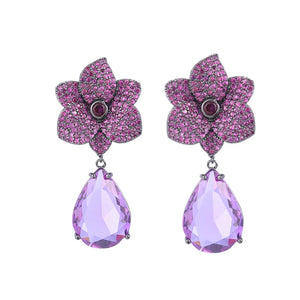 Exag Retro Amethyst Flower Drop Earrings Wedding Jewelry