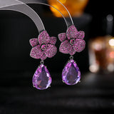 Exag Retro Amethyst Flower Drop Earrings Wedding Jewelry