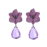 Exag Retro Amethyst Flower Drop Earrings Wedding Jewelry
