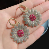 Sun Flower CZ Drop Earrings for Women