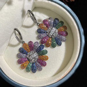 Sun Flower CZ Drop Earrings for Women