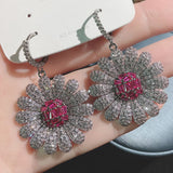 Sun Flower CZ Drop Earrings for Women