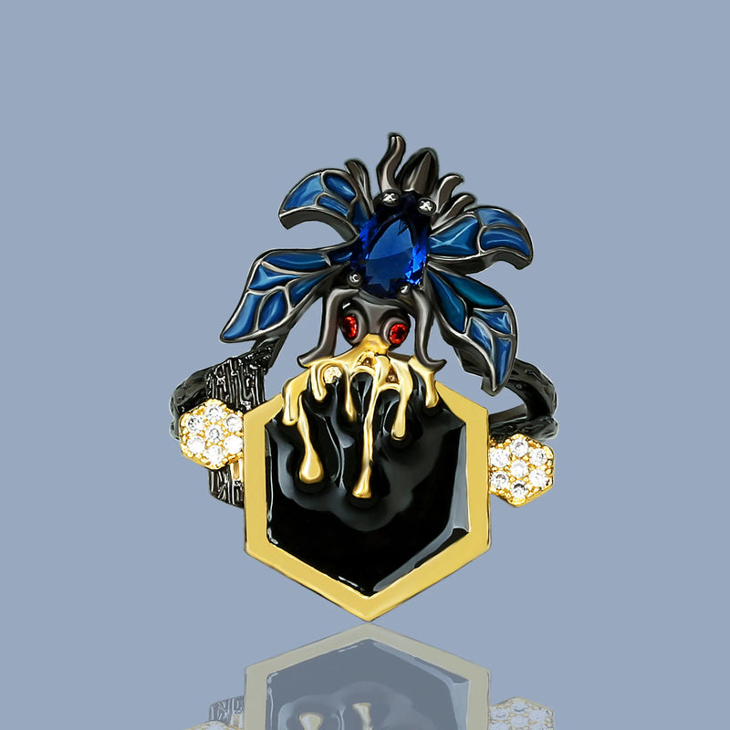 Exaggerated Bee Insect Ladies Ring Enamel Jewelry
