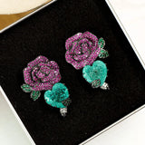 Retro Heart Earrings Tourmaline Stone Rose Flower Bridal Stud Earring