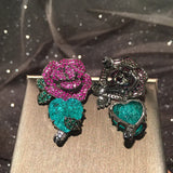 Retro Heart Earrings Tourmaline Stone Rose Flower Bridal Stud Earring