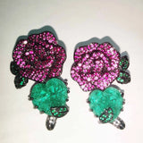 Retro Heart Earrings Tourmaline Stone Rose Flower Bridal Stud Earring