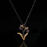 Temperament Jewelry Vintage Branch Flower Two-tone Necklace Amethyst Pendant Nec