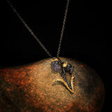 Temperament Jewelry Vintage Branch Flower Two-tone Necklace Amethyst Pendant Nec