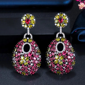 Vintage Colorful CZ Court Style Earrings for Women Wedding