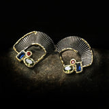 Vintage Punk Style Fan Shape Zircon Stud Earrings