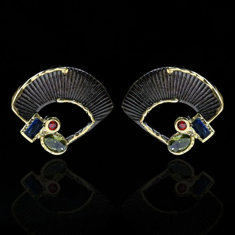 Vintage Punk Style Fan Shape Zircon Stud Earrings