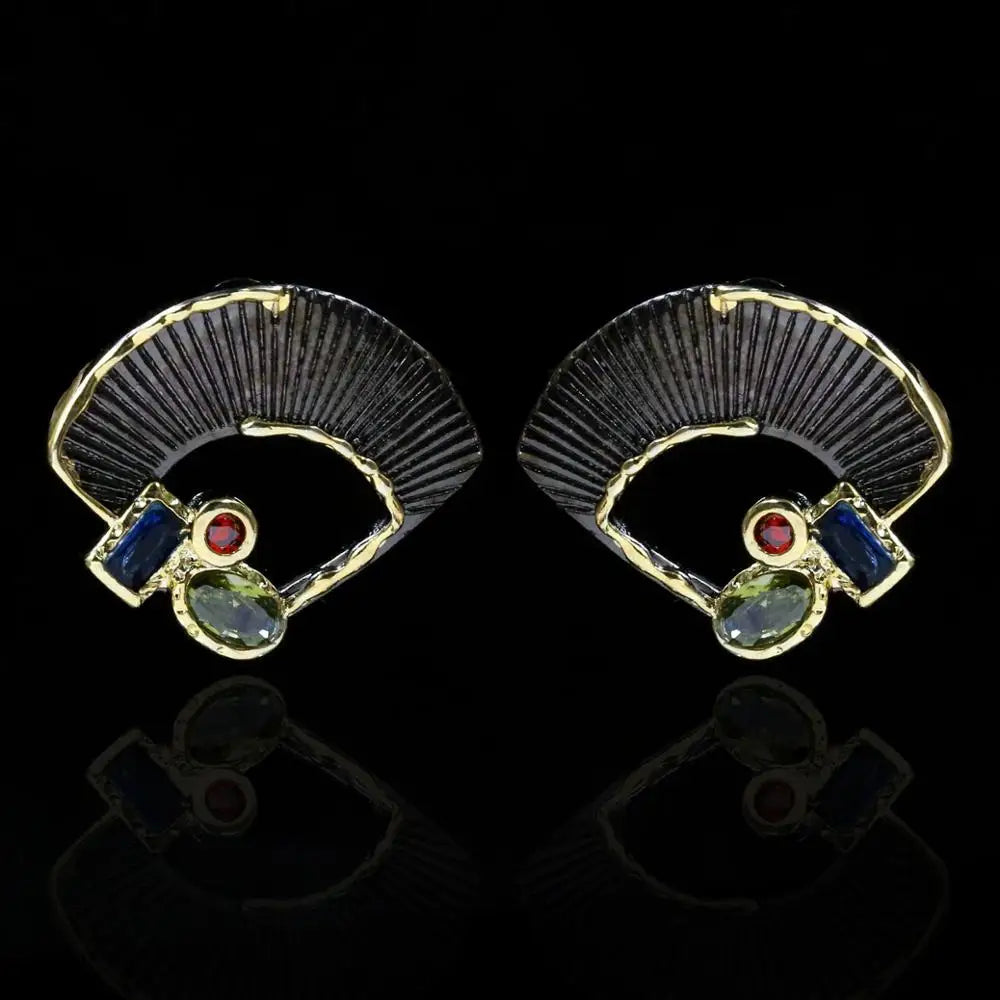 Vintage Punk Style Fan Shape Zircon Stud Earrings