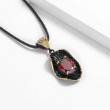 Vintage Ruby Gemstone Pendant Necklace Two Tone Women Rope Chain Jewelry