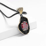 Vintage Ruby Gemstone Pendant Necklace Two Tone Women Rope Chain Jewelry
