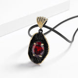 Vintage Ruby Gemstone Pendant Necklace Two Tone Women Rope Chain Jewelry