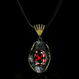 Vintage Ruby Gemstone Pendant Necklace Two Tone Women Rope Chain Jewelry