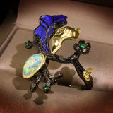 Bohemia Jewelry Branch Leaves Opal Ring Female Cocktail Party Christmas Gift