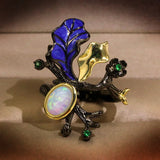 Bohemia Jewelry Branch Leaves Opal Ring Female Cocktail Party Christmas Gift