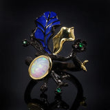 Bohemia Jewelry Branch Leaves Opal Ring Female Cocktail Party Christmas Gift