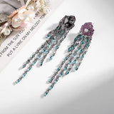 Zirconium Flower Long Tassel Earrings