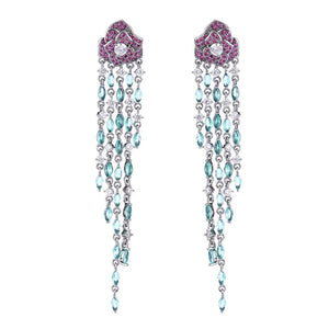 Zirconium Flower Long Tassel Earrings