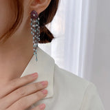 Zirconium Flower Long Tassel Earrings