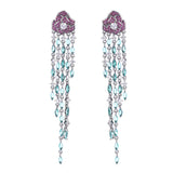 Zirconium Flower Long Tassel Earrings