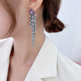 Zirconium Flower Long Tassel Earrings