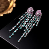 Zirconium Flower Long Tassel Earrings