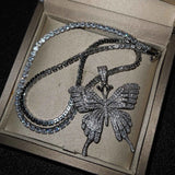 Women's Zircon Butterfly Necklace Charm Long Chains Sweater Choker