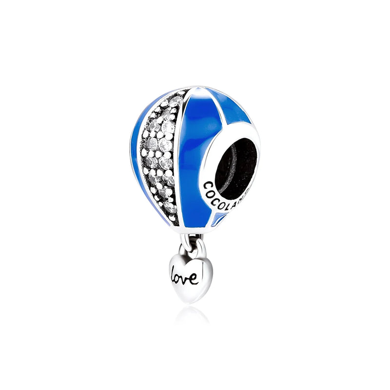 925 Silver Hot Air Balloon Heart Charm for DIY Jewelry
