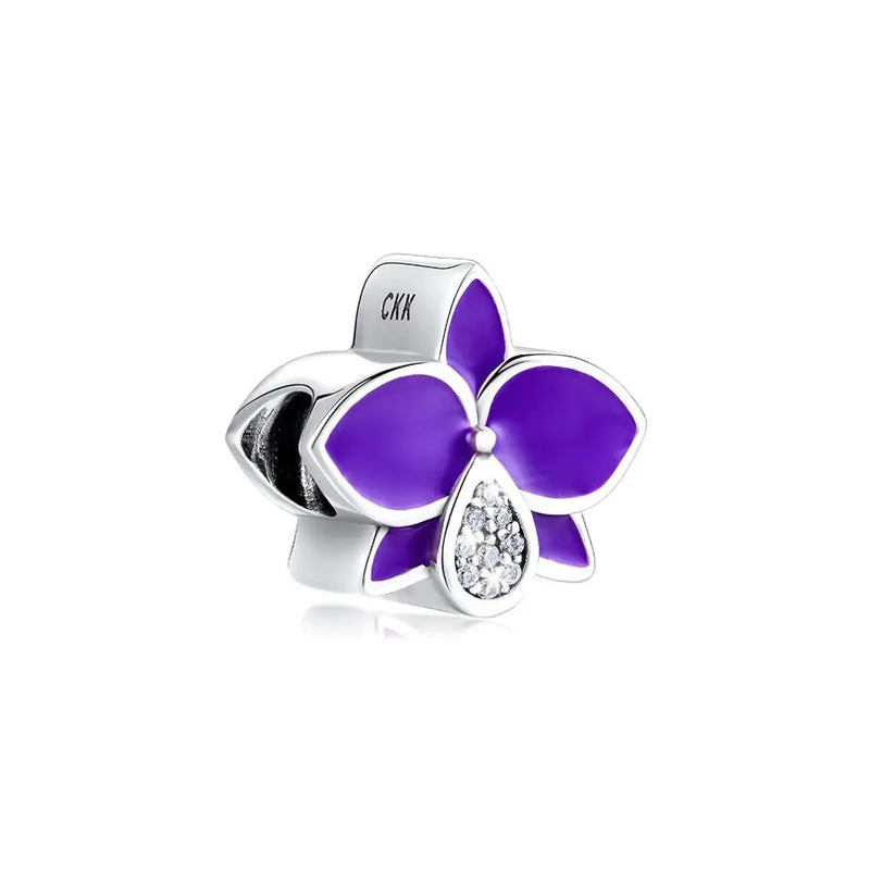 925 Sterling Silver Purple Orchid Charm DIY for Bracelets