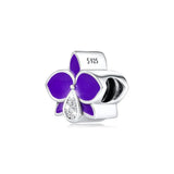 925 Sterling Silver Purple Orchid Charm DIY for Bracelets