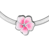 925 Silver Orchid Bead Charm Pink CZ Pink Enamel