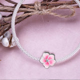 925 Silver Orchid Bead Charm Pink CZ Pink Enamel