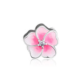 925 Silver Orchid Bead Charm Pink CZ Pink Enamel