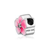 925 Silver Orchid Bead Charm Pink CZ Pink Enamel