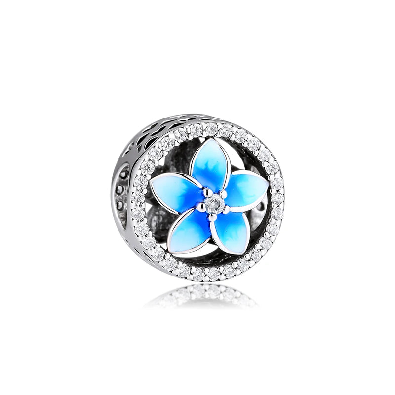 925 Silver Floral Beads with Pale Enamel
