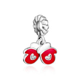 925 Sterling Silver Glove Dangle Charm, Berry Red Enamel DIY Charms Bracelets